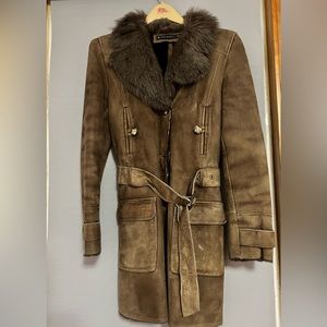 Zara Faux Collar Brown Suede Leather Jacket in Small